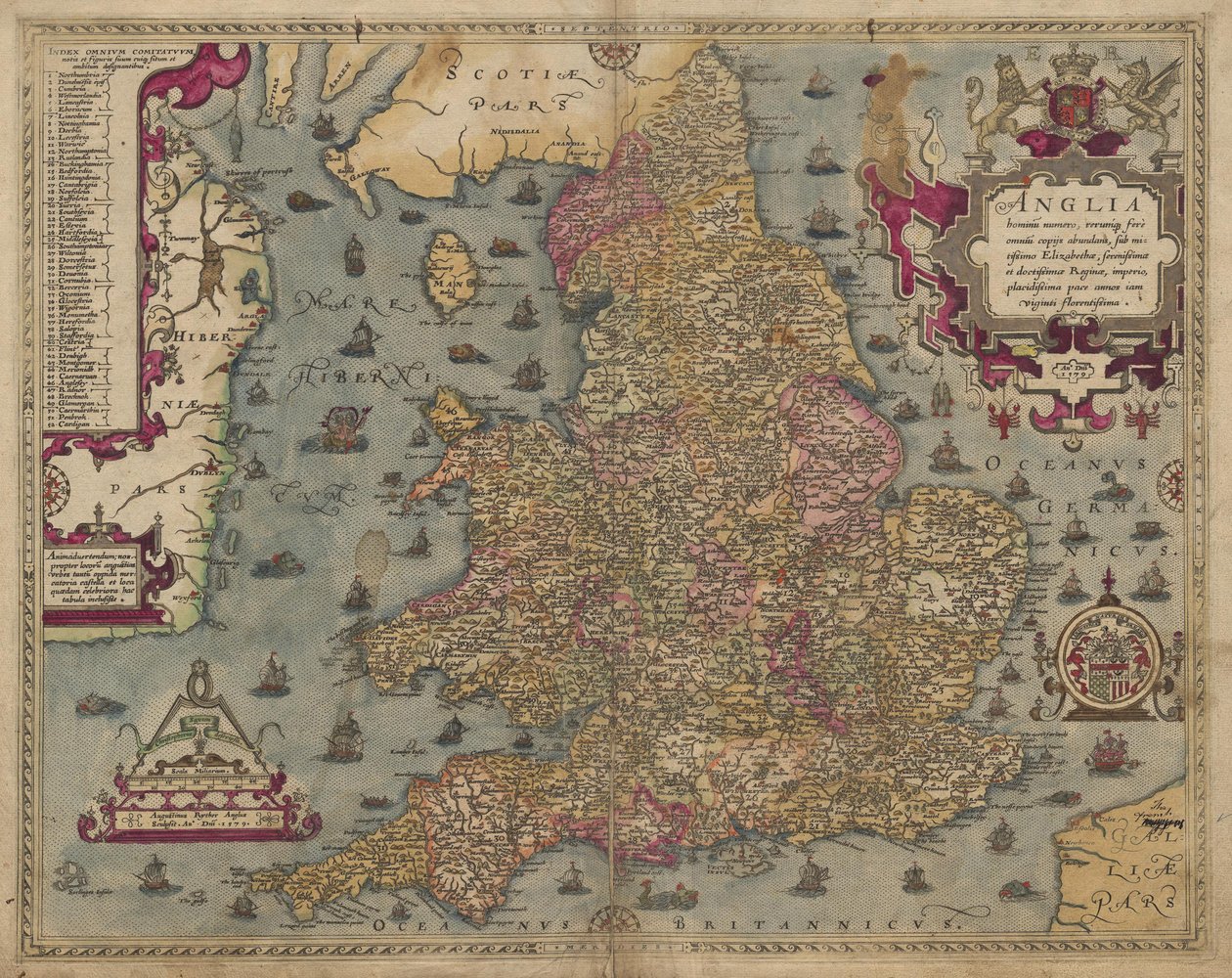 Anglia: Anglia i Walia, 1579 autorstwa Christopher Saxton