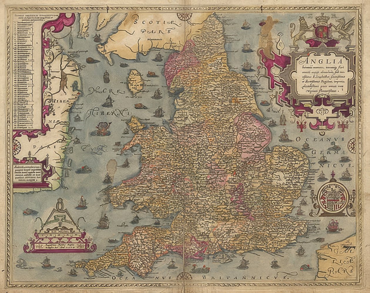 Anglia: Anglia i Walia. 1579 autorstwa Christopher Saxton