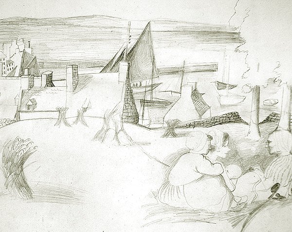 Wioska rybacka Breton, ok. 1929-30 (ołówek na papierze) autorstwa Christopher Wood