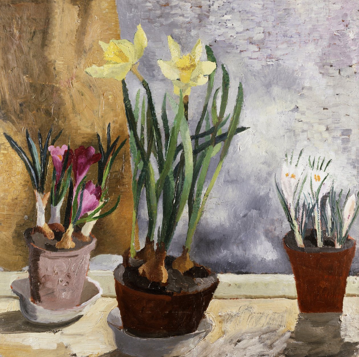 Krokus i narcyz (żonkile) w doniczkach. Obraz Christophera Wooda (1901-1930) Kolekcja prywatna. autorstwa Christopher Wood