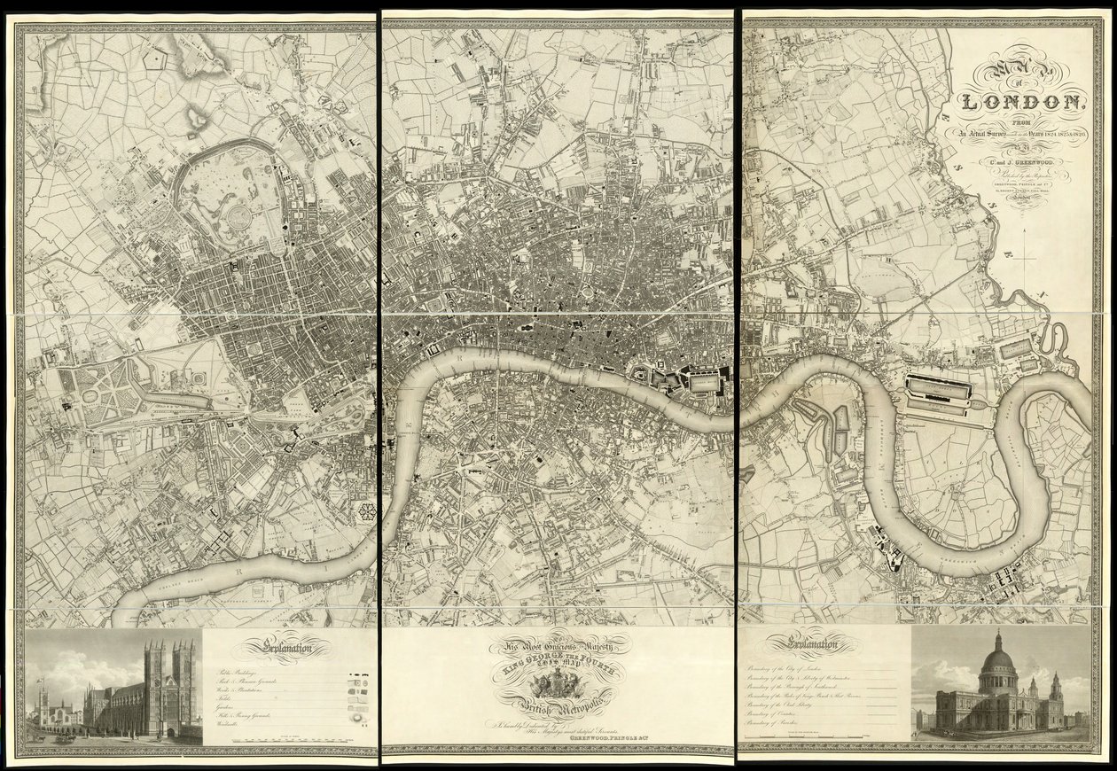 Mapa Londynu, z rzeczywistego badania wykonanego w latach 1824 autorstwa Christopher and John (fl.1821 40) Greenwood