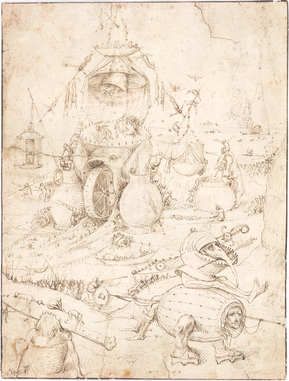 Scena piekła z rybo-potworem z kołem w pysku autorstwa Follower of Hieronymus Bosch