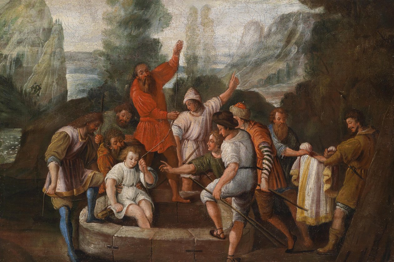Józef zostaje wrzucony do studni przez swoich braci autorstwa Johann Heiss