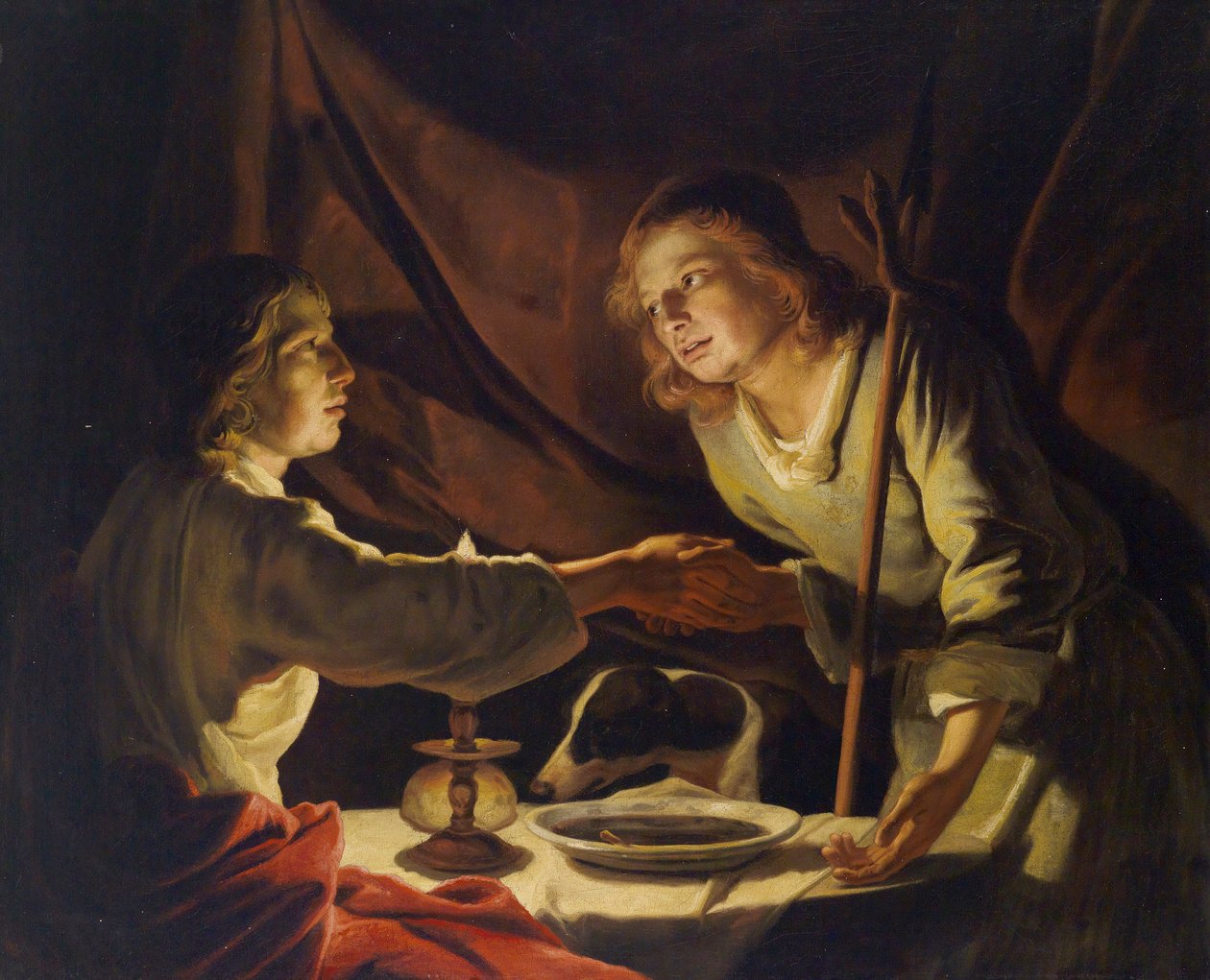 Ezaw sprzedaje Jakubowi pierworództwo lub Danie z soczewicy autorstwa Circle of Matthias Stom