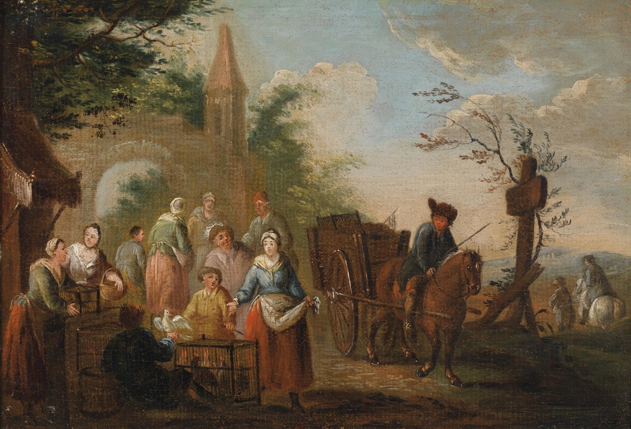 Sprzedawca drobiu przed bramą miejską autorstwa Circle of Pieter Angillis