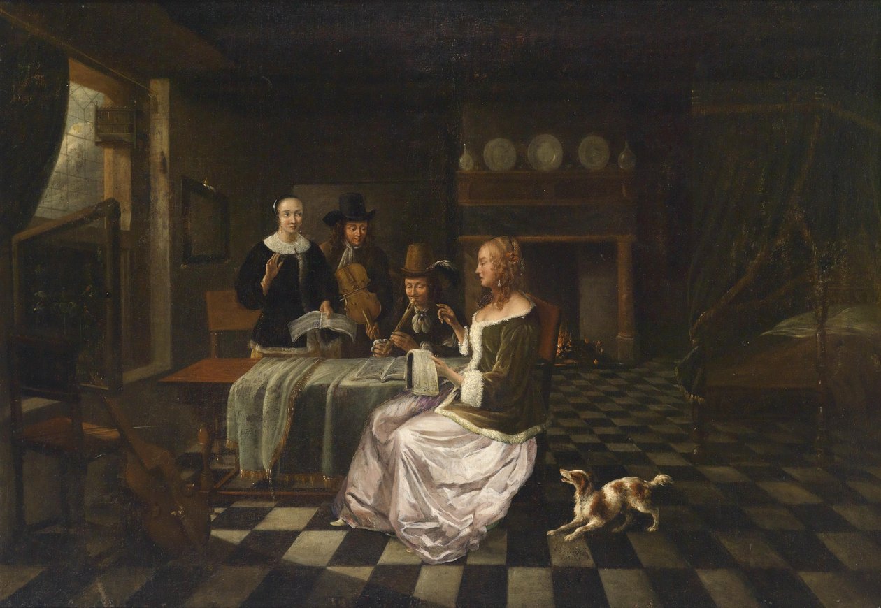 Mieszczańskie wnętrze z czterema osobami autorstwa Circle of Pieter de Hooch
