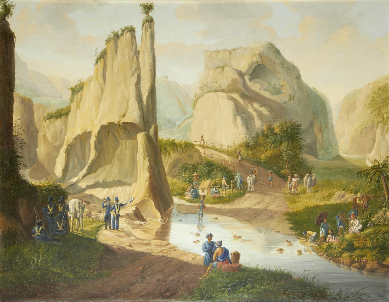 Krajobraz w Holenderskich Indiach Wschodnich autorstwa Circle of Raden Saleh