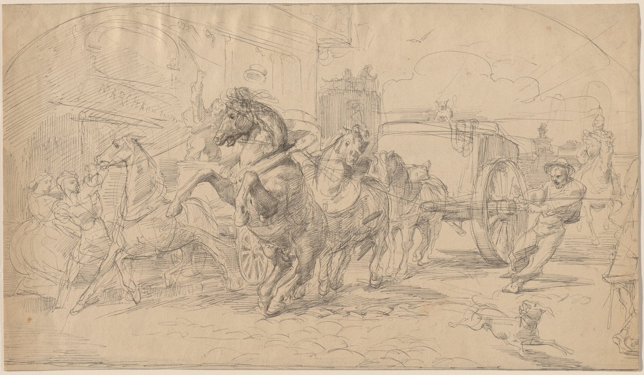 Uciekający powóz autorstwa Circle of Eugène Delacroix
