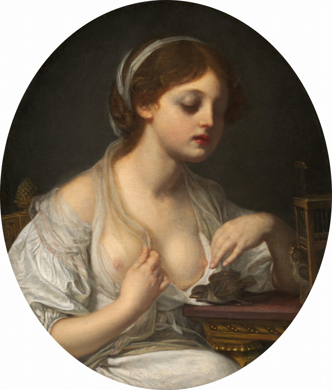 Dziewczyna z ptakami autorstwa Circle of Jean Baptiste Greuze