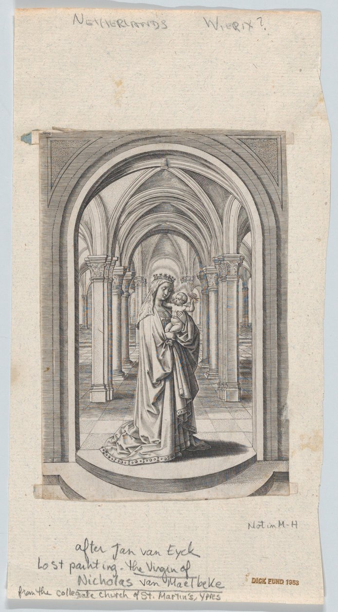 Dziewica z Dzieciątkiem w kościele, znana również jako Dziewica Van Maelbeke, 1575-1585.. autorstwa Circle of the Brothers Wierix.