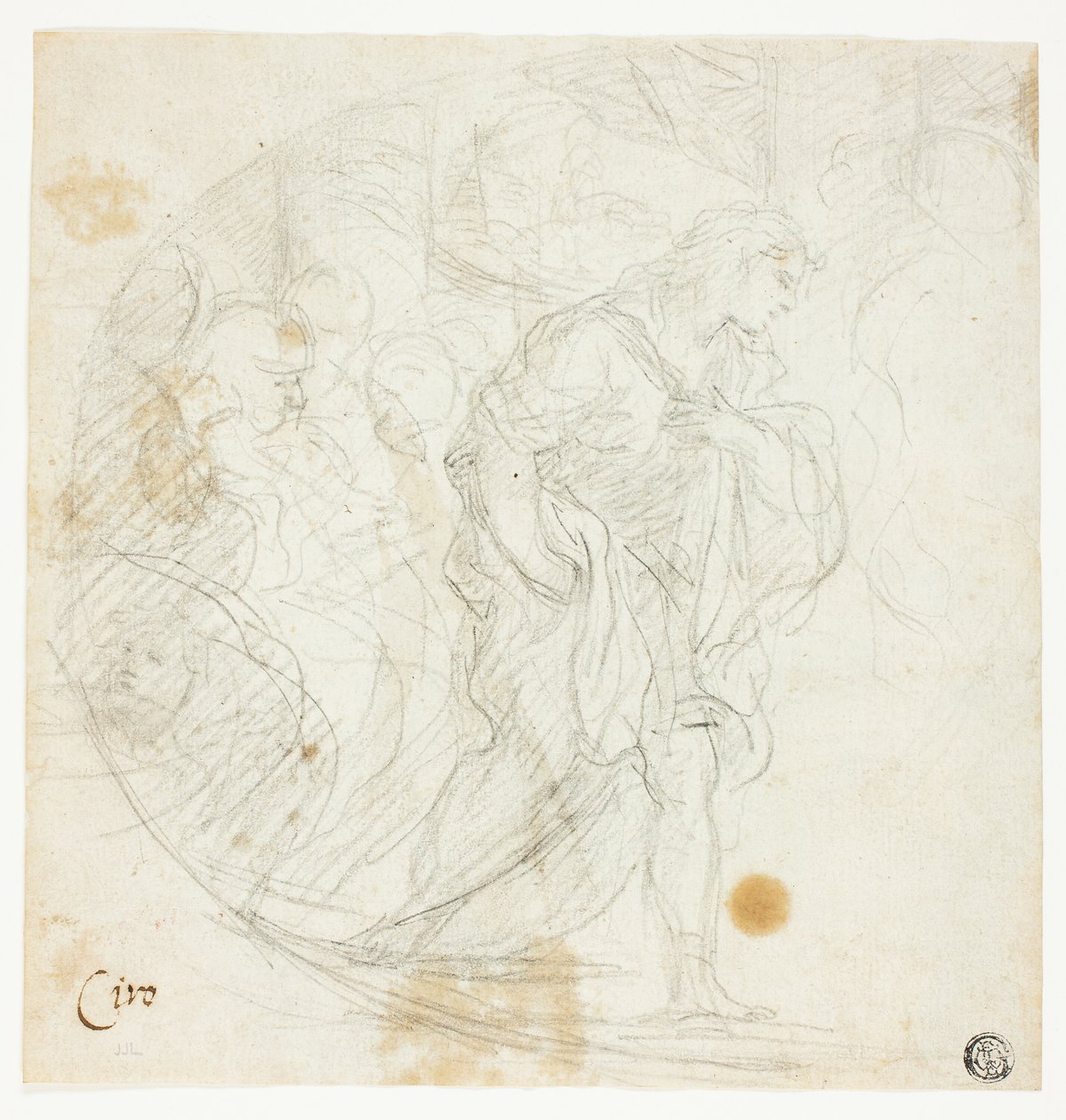 Niezidentyfikowana scena biblijna (recto); Szkice (verso) autorstwa Ciro Ferri