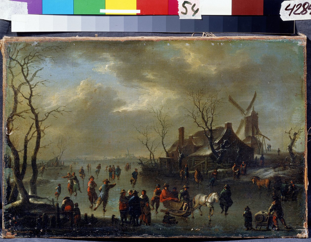 Zimowy krajobraz. Obraz Claesa Molenaera (Klaes Molenaer, ok. 1630-1676). Olej na drewnie. Sztuka holenderska, styl barokowy. Państwowe Muzeum Archangielskoje, Moskwa autorstwa Claes  Molenaer