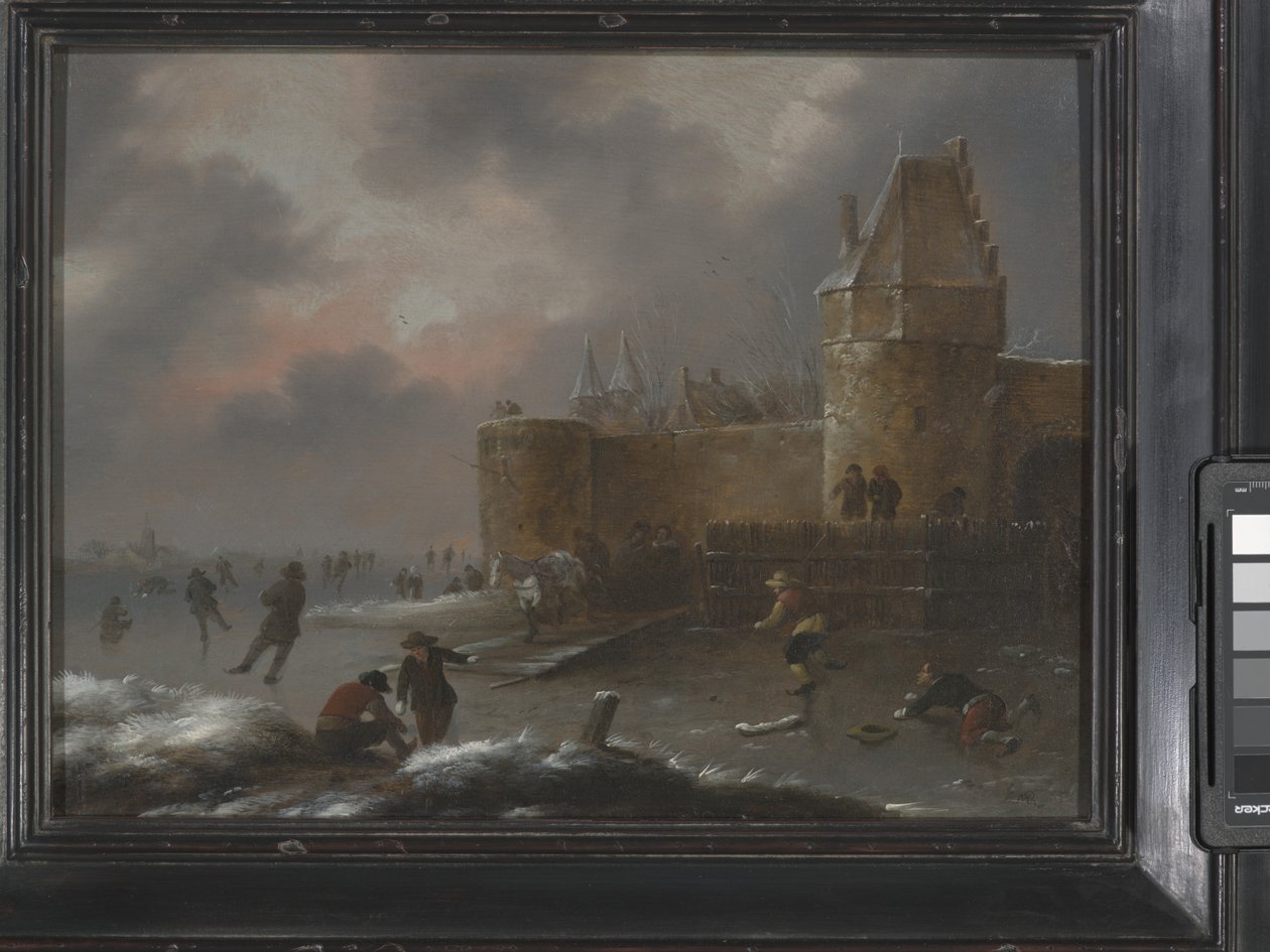Zimowy pejzaż z łyżwiarzami, około 1660 (olej na drewnie) autorstwa Claes (1630 76) Molenaer