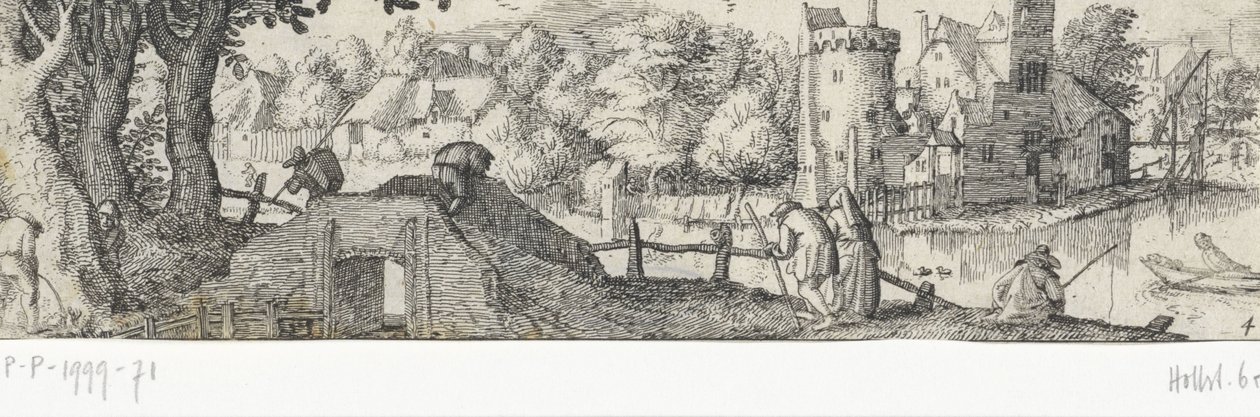 Widok na zamek Zawody i twarze w Amsterdamie i okolicach (tytuł serii) autorstwa Claes Jansz. Visscher (II) (attributed to)