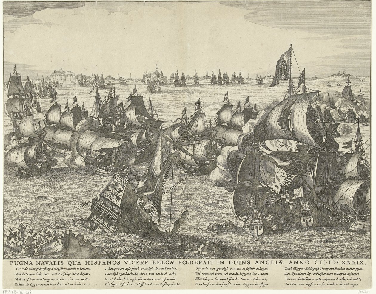 Zeeslag bij Duins, 1639 Bitwa morska, w której Belgowie pokonali Hiszpanów pod Duins of England w roku 1339 (tytuł na obiekcie) autorstwa Claes Jansz. Visscher (II) (workshop of)
