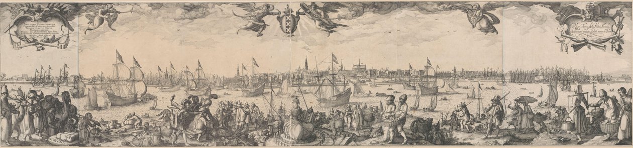 Profil Amsterdamu widziany z IJ, składający się z dwóch części autorstwa Claes Jansz. Visscher (II)