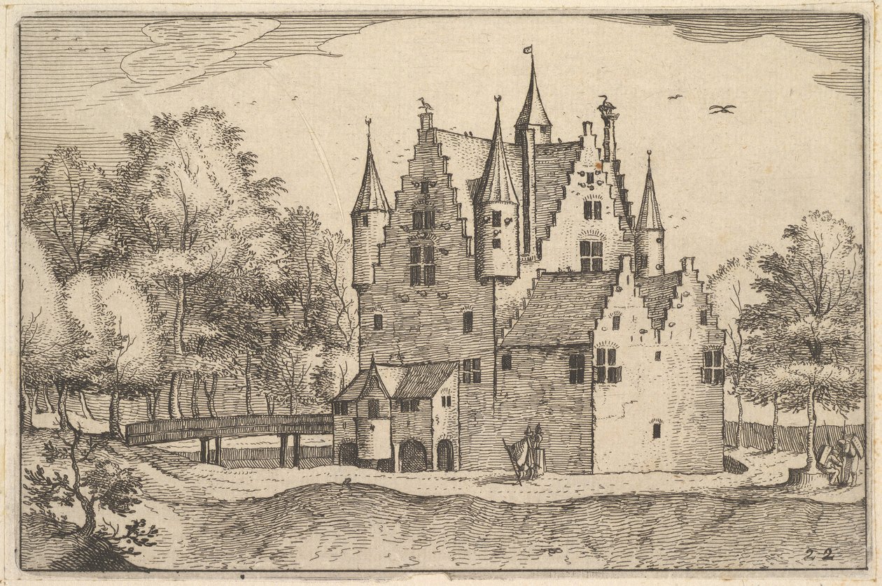 Zamek, tablica 22 z księstwa Brabancji, ca. 1610 autorstwa Claes Jansz Visscher