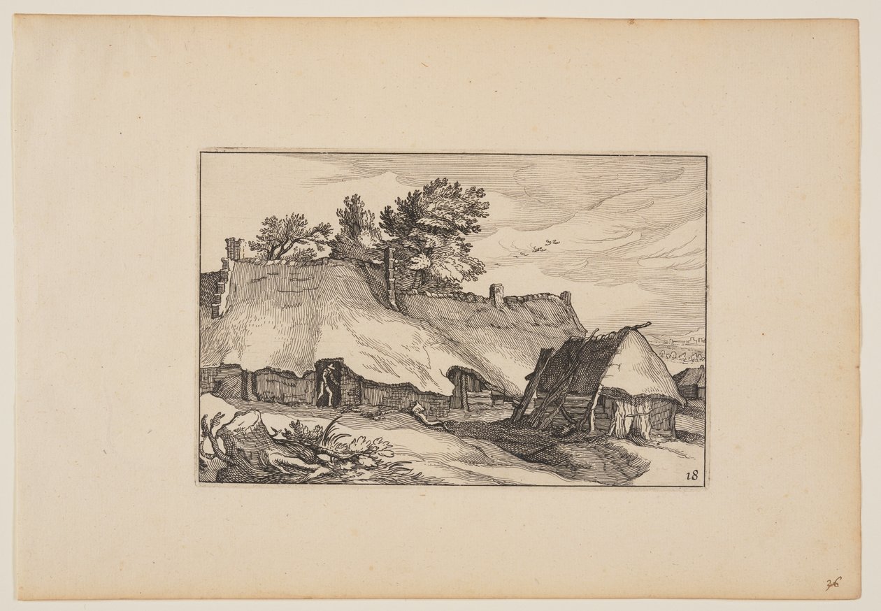 A Farm, Man in the Doorway, from Landscapes (Verscheyden aerdige Lanthuysen...) autorstwa Claes Jansz. Visscher