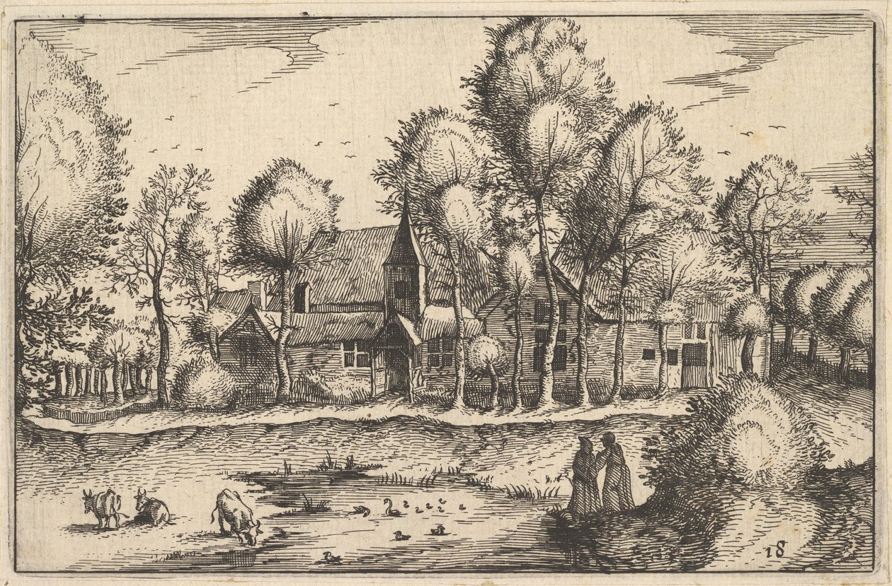 Staw, tablica 18 z Rejonu i Willi Księstwa Brabancji, ca. 1610 autorstwa Claes Jansz Visscher