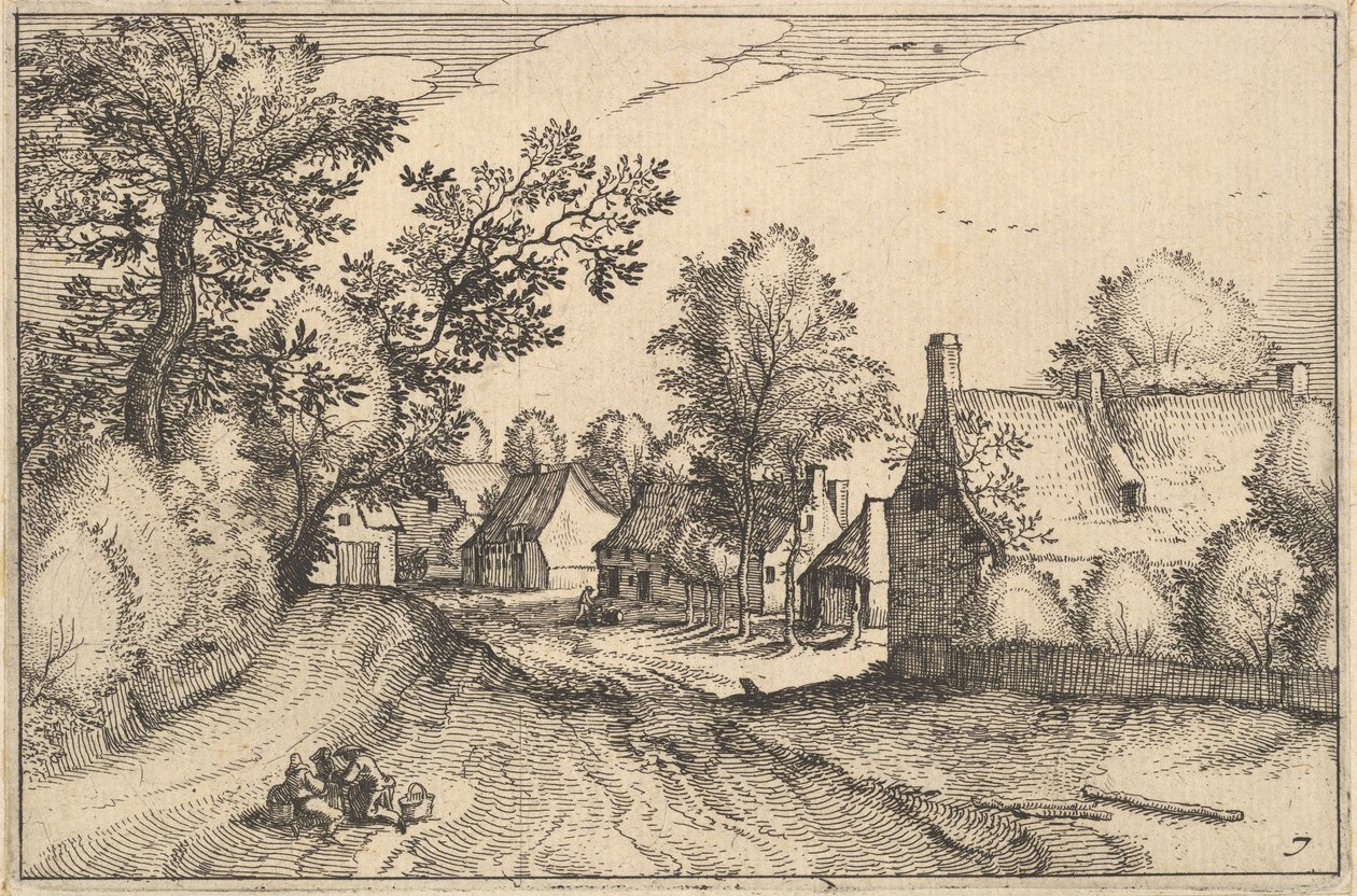 A Village Road, tablica 7 z 1610 autorstwa Claes Jansz Visscher