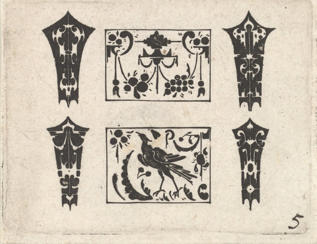 Blackwork Print z symetrycznym wzorem Schweifwerk, ca. 1620. autorstwa Claes Jansz Visscher
