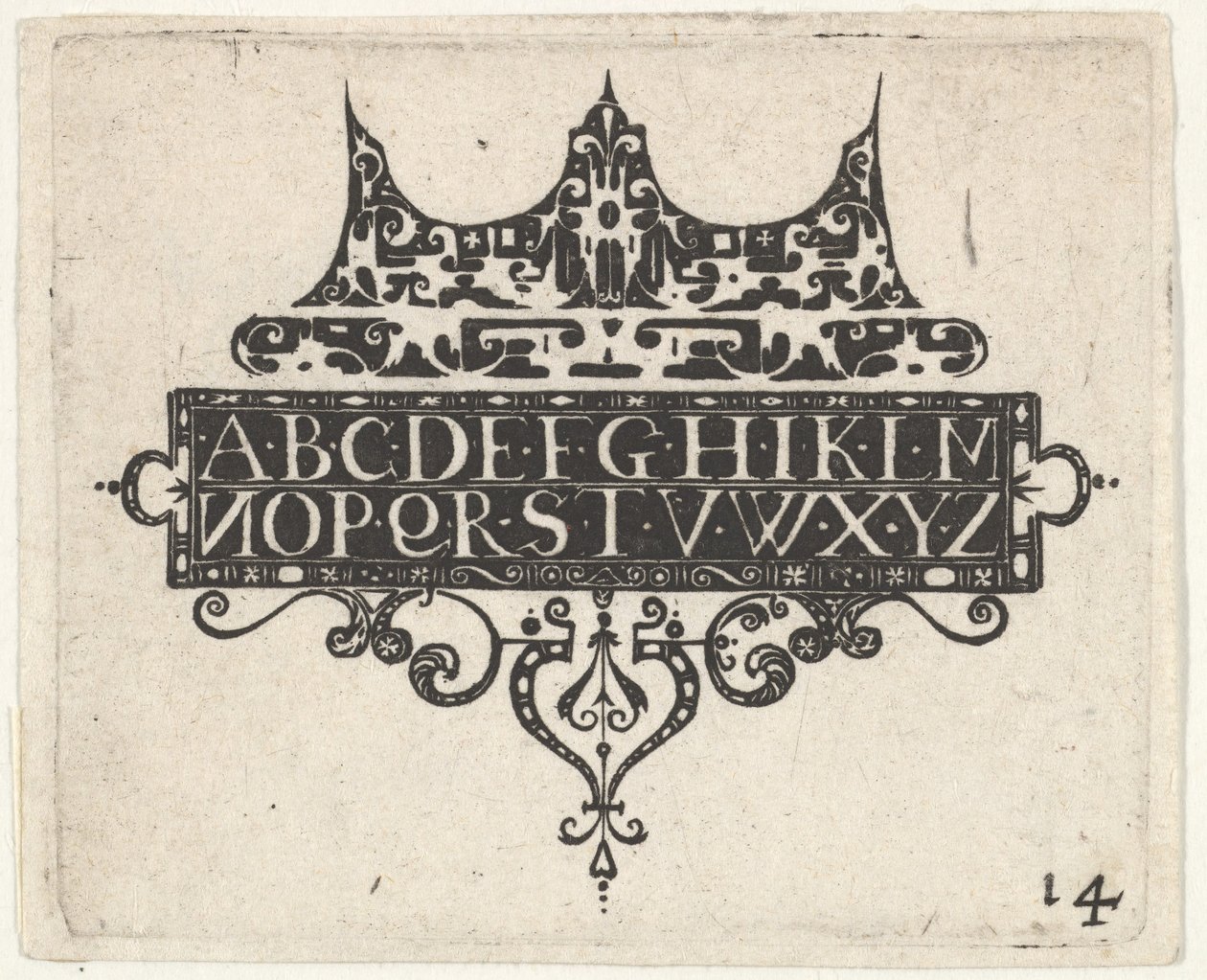 Blackwork Print z alfabetem, ca. 1620. autorstwa Claes Jansz Visscher