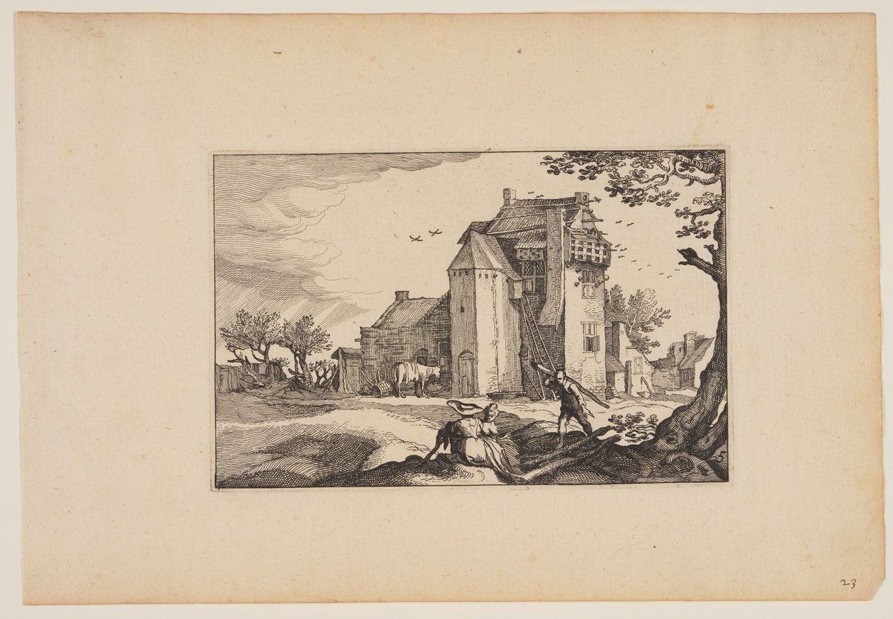 Farmhouse with Dovecotes, z Landscapes (Verscheyden aerdige Lanthuysen...) autorstwa Claes Jansz. Visscher