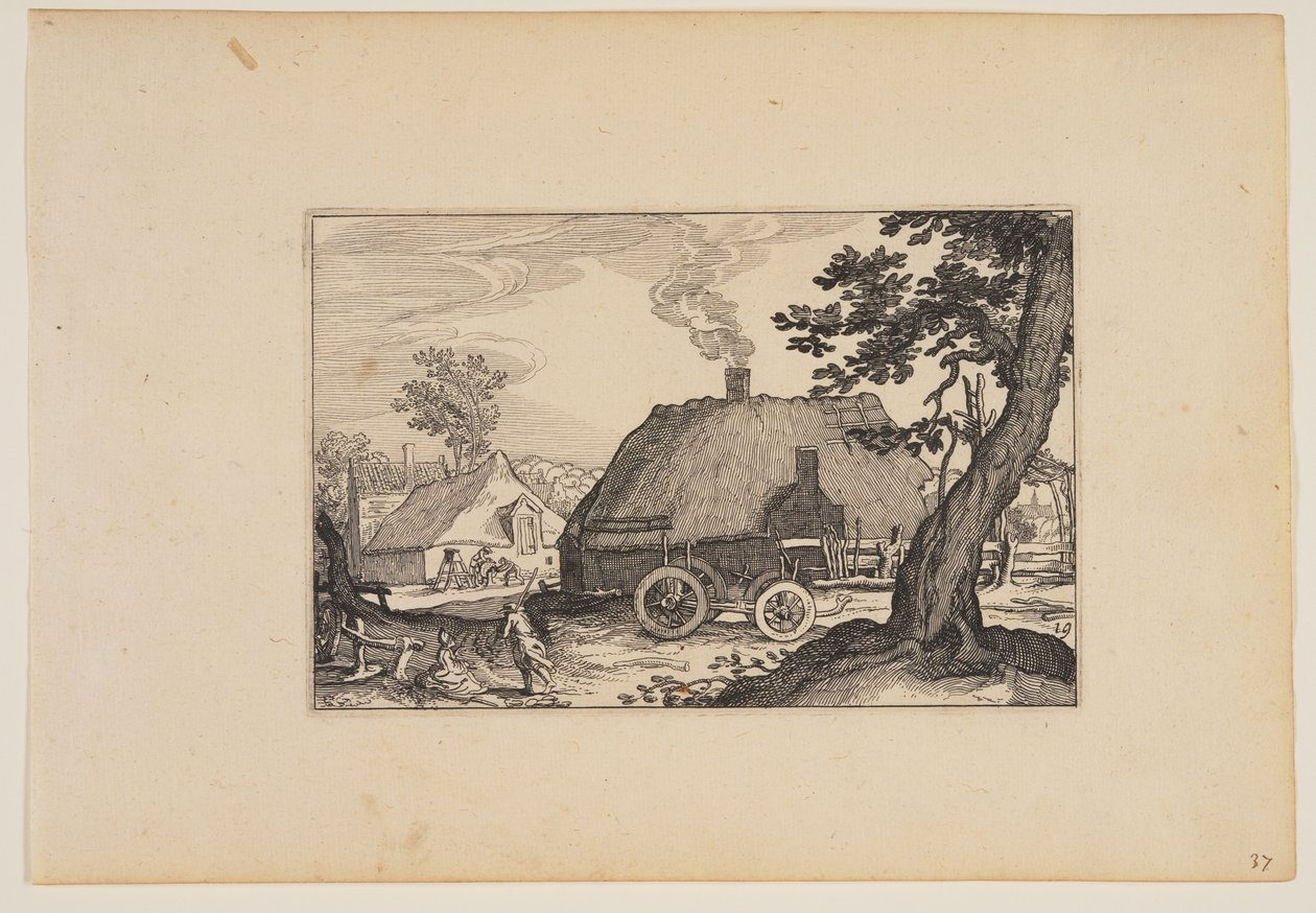 Farms, Chassis of a Cart in Centre, from Landscapes (Verscheyden aerdige Lanthuysen...) autorstwa Claes Jansz. Visscher