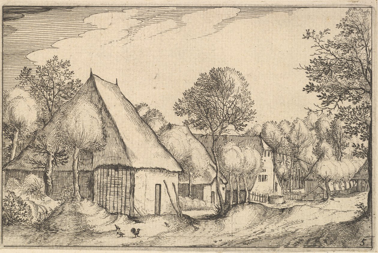 Gospodarstwo, tablica 5 z Regiunculae et Villae aliquot Ducatus Brabantiae, ca. 1610 autorstwa Claes Jansz Visscher