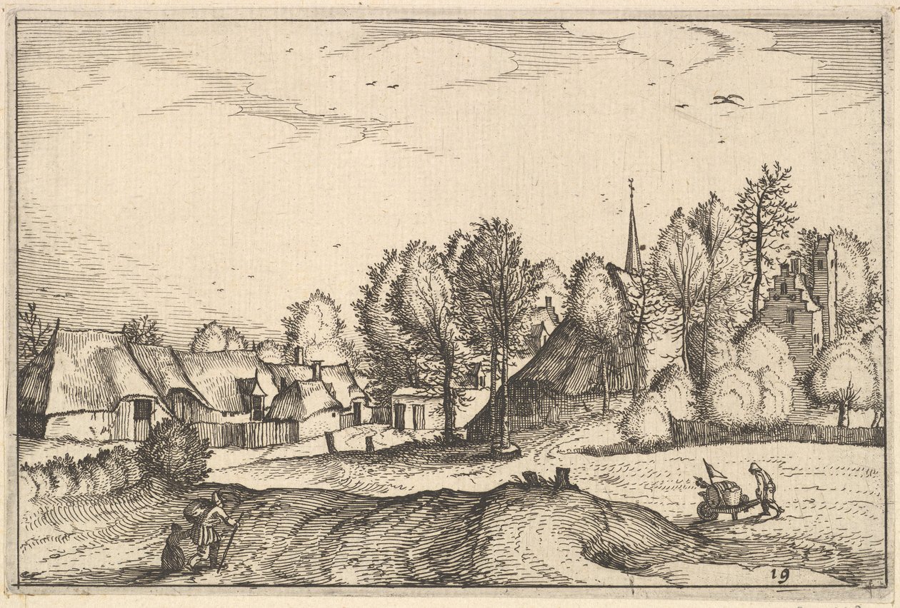 Droga do wsi, tablica 19 z Regionów i willi Księstwa Brabancji, ca. 1610 autorstwa Claes Jansz Visscher