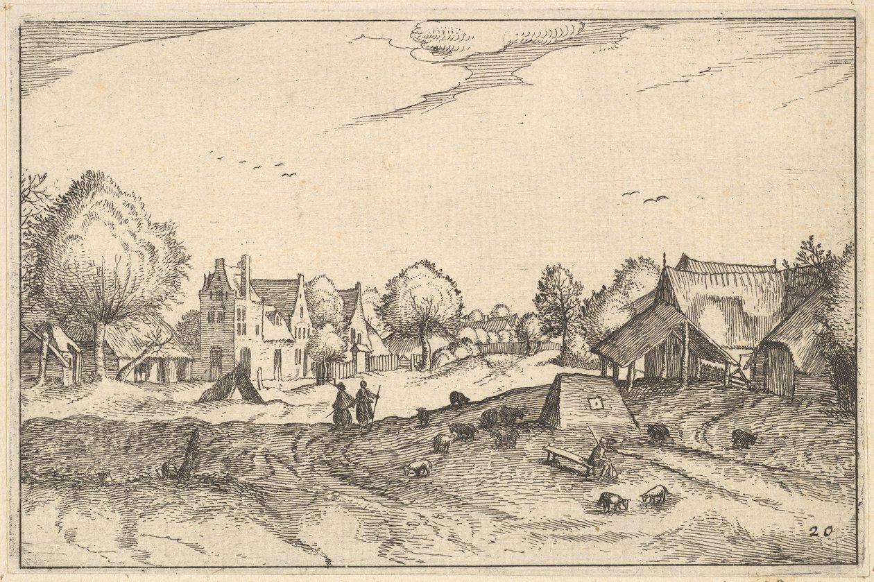 Village Road, tablica 20 z księstwa Brabancji, ca. 1610 autorstwa Claes Jansz Visscher