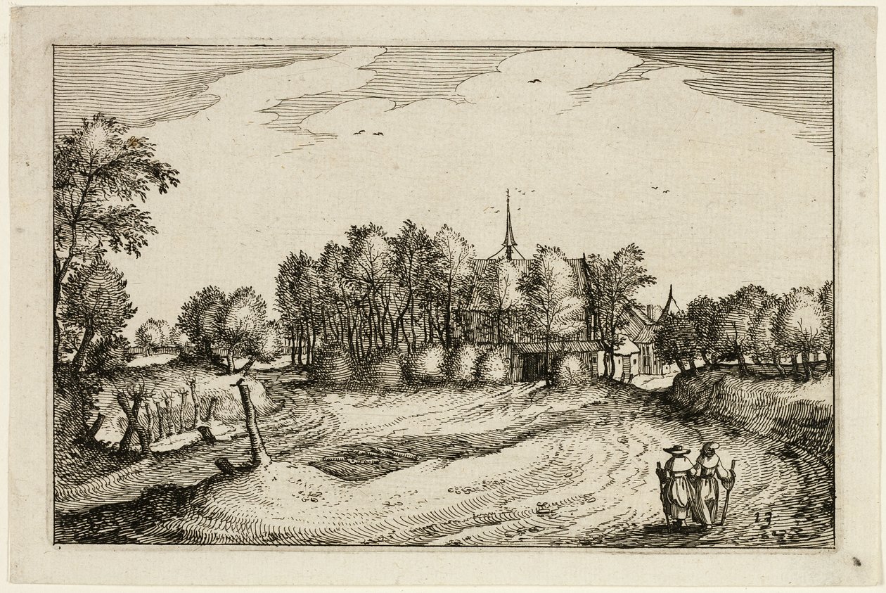 Klasztor, płyta trzynasta po Obrazach gospodarstw, domów wiejskich i rustykalnych wiosek (Praediorum villarum et rusticarum casularum icones) autorstwa Claes Jansz. Visscher II