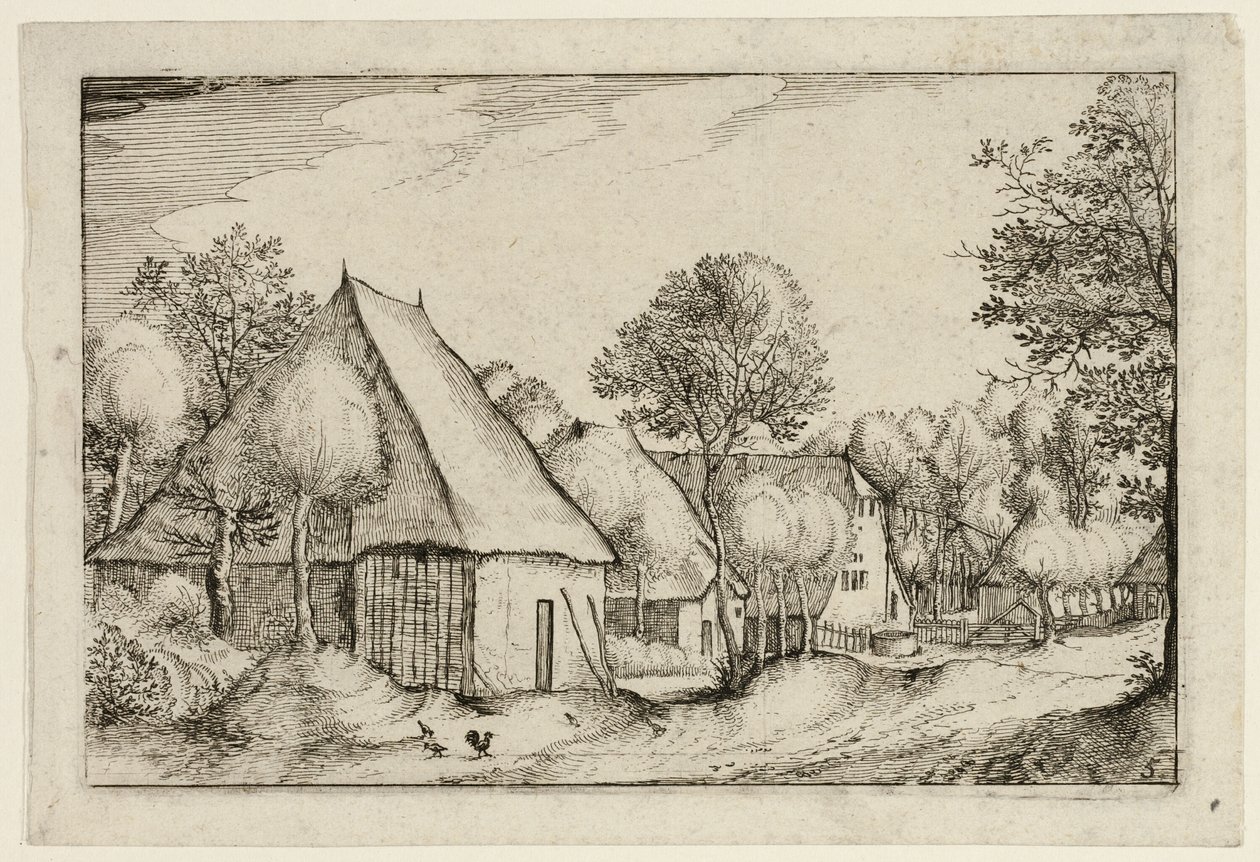 A Farmyard, płyta piąta po Pictures of Farms, Country Houses and Rustic Villages (Praediorum villarum et rusticarum casularum icones) autorstwa Claes Jansz. Visscher II