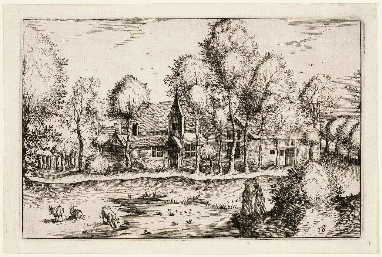 Staw, płyta osiemnasta po Obrazach gospodarstw, domów wiejskich i rustykalnych wiosek (Praediorum villarum et rusticarum casularum icones) autorstwa Claes Jansz. Visscher II