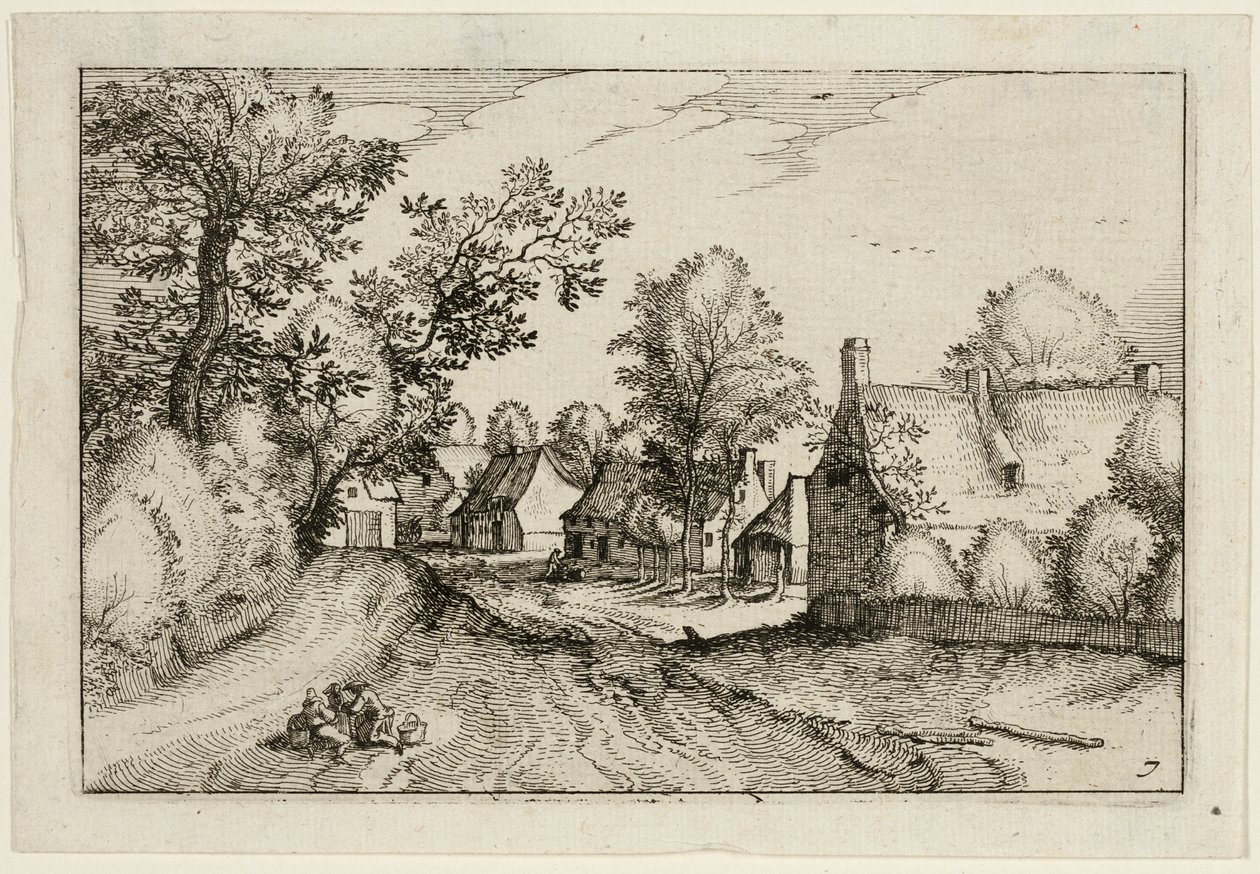 Wiejska droga, płyta siódma po Obrazach farm, wiejskich domów i rustykalnych wiosek (Praediorum villarum et rusticarum casularum icones) autorstwa Claes Jansz. Visscher II