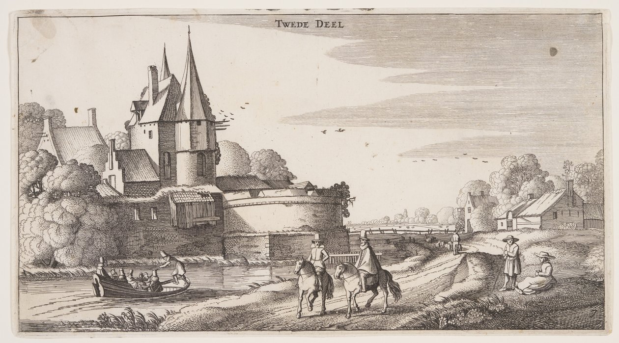 Wiejska droga wzdłuż wioski z bastionem, z Landscapes (Playsante Lantschappen) autorstwa Claes Jansz. Visscher II