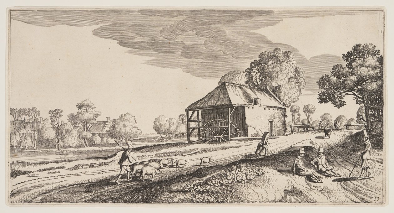 Skrzyżowanie w pobliżu młyna wodnego, z Landscapes (Playsante Lantschappen) autorstwa Claes Jansz. Visscher II