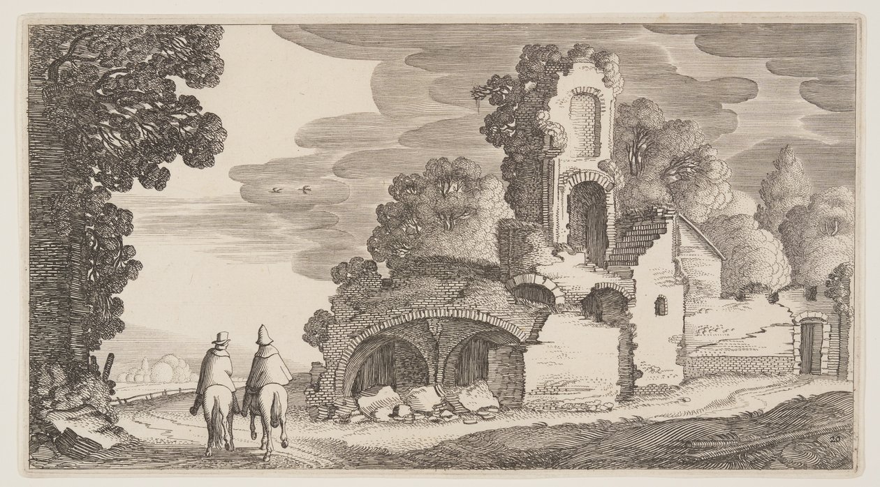 Ruiny wzdłuż drogi, z Landscapes (Playsante Lantschappen) autorstwa Claes Jansz. Visscher II