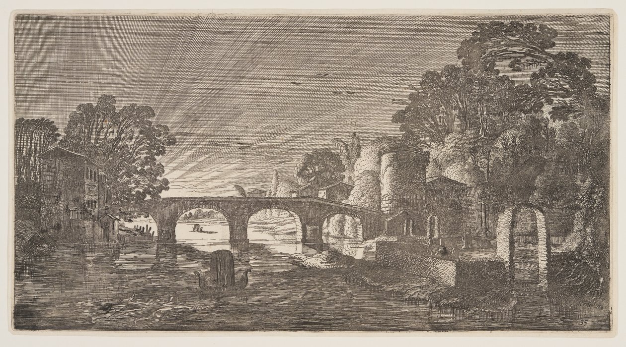 Zachód słońca nad rzeką, z Landscapes (Playsante Lantschappen) autorstwa Claes Jansz. Visscher II