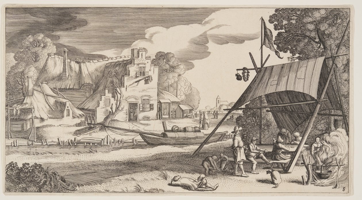 Namiot z wiejskimi ludźmi, z Landscapes (Playsante Lantschappen) autorstwa Claes Jansz. Visscher II