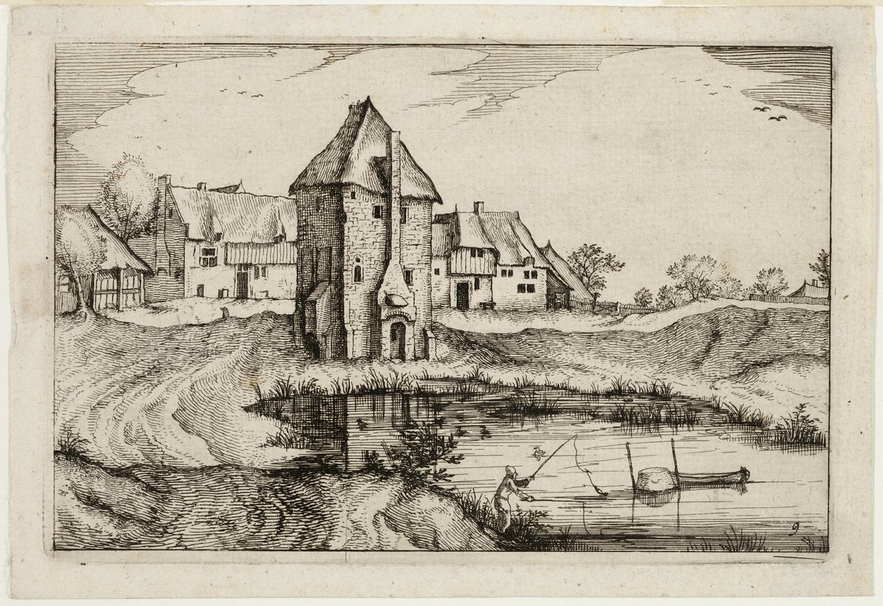 Staw, płyta dziewiąta za Obrazami farm, wiejskich domów i rustykalnych wiosek (Praediorum villarum et rusticarum casularum icones) autorstwa Claes Jansz. Visscher II
