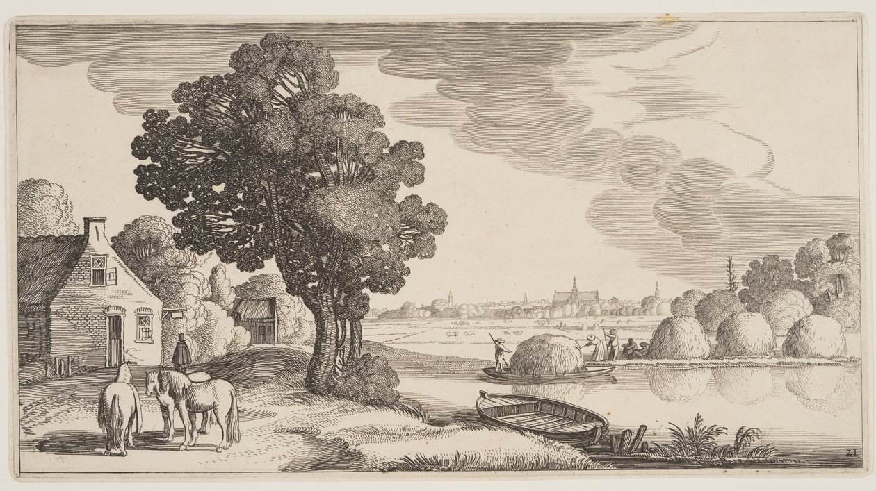 Transport siana na rzece, z Landscapes (Playsante Lantschappen) autorstwa Claes Jansz. Visscher II