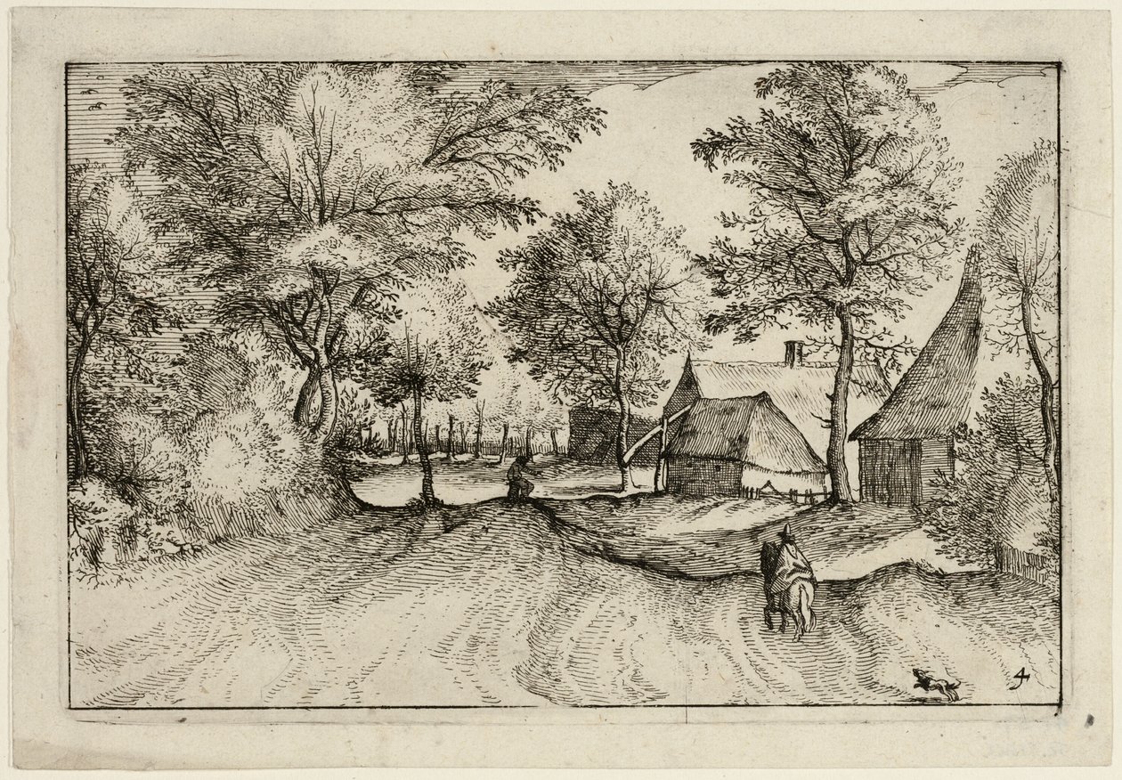 Village Road, płyta czwarta po Pictures of Farms, Country Houses and Rustic Villages (Praediorum villarum et rusticarum casularum icones) autorstwa Claes Jansz. Visscher II