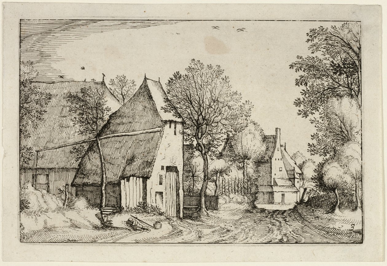 Wiejska droga, płyta trzecia po Obrazach farm, wiejskich domów i rustykalnych wiosek (Praediorum villarum et rusticarum casularum icones) autorstwa Claes Jansz. Visscher II