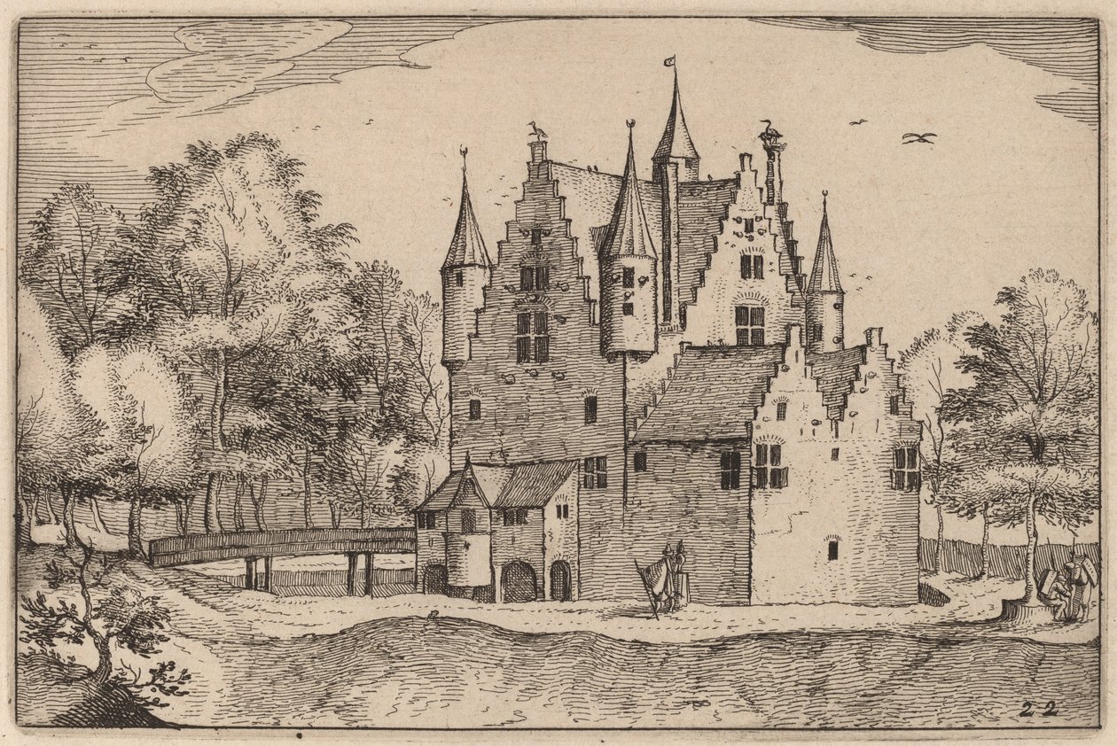 Zamek autorstwa Claes Jansz Visscher after Johannes van Doetechum, the Elder after Lucas