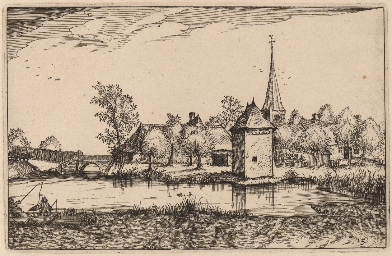 Staw i wioska autorstwa Claes Jansz Visscher after Johannes van Doetechum, the Elder after Lucas