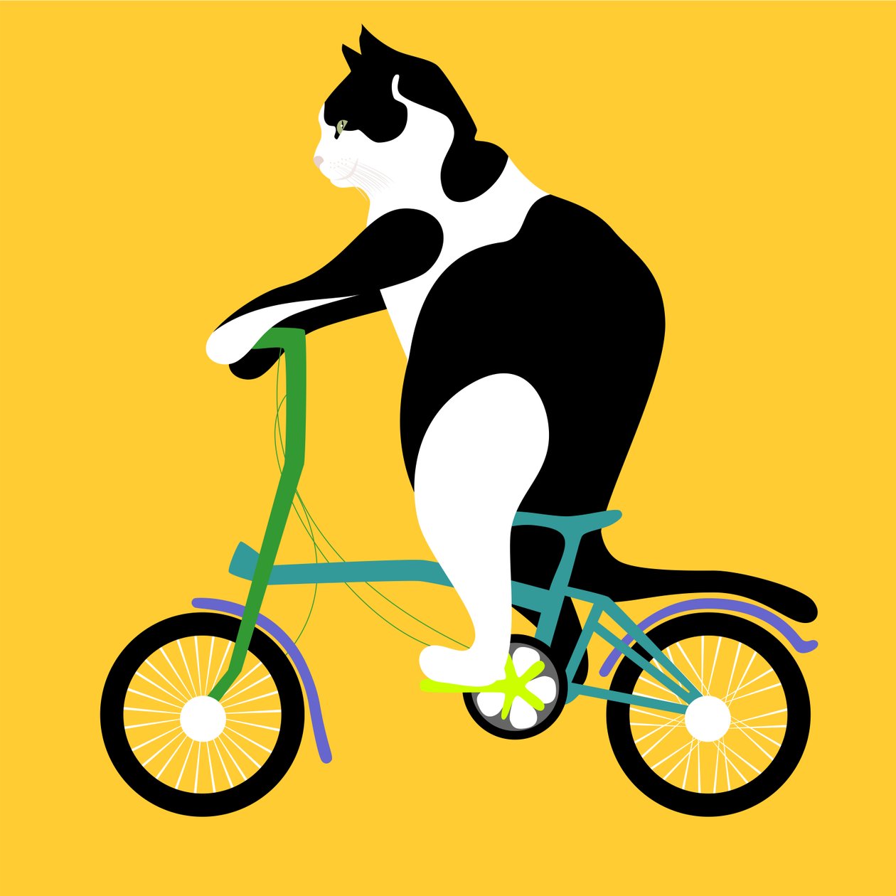 Kot na rowerze Brompton autorstwa Claire Huntley