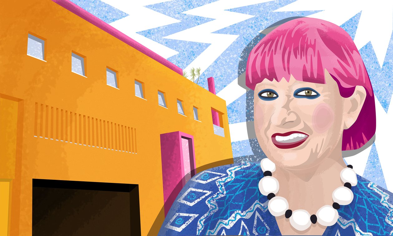Dame Zandra Rhodes oraz Muzeum Mody i Tekstyliów w Bermondsey w Londynie. autorstwa Claire Huntley