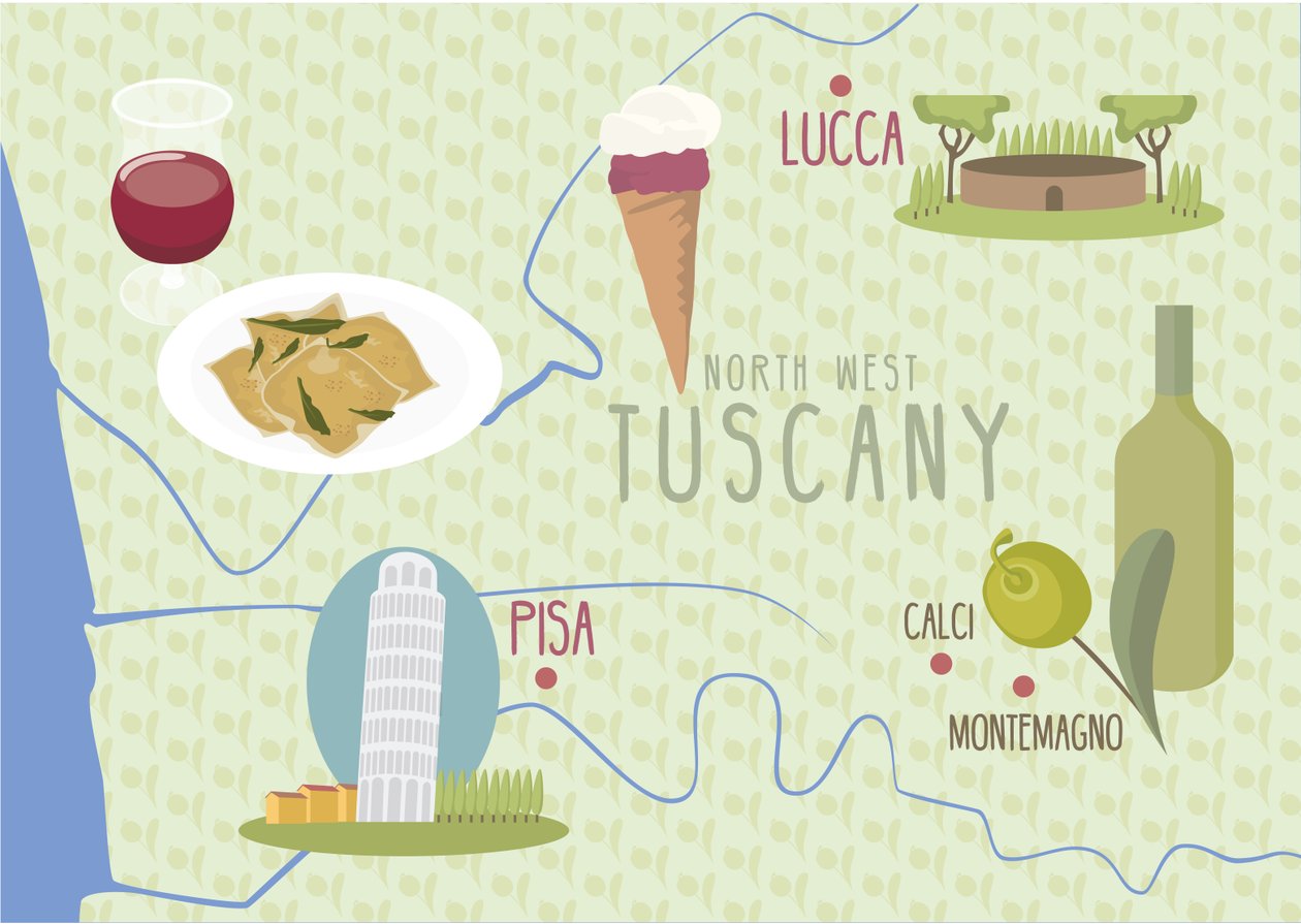 Mapa Lucca i Piza, Toskania, Włochy autorstwa Claire Huntley