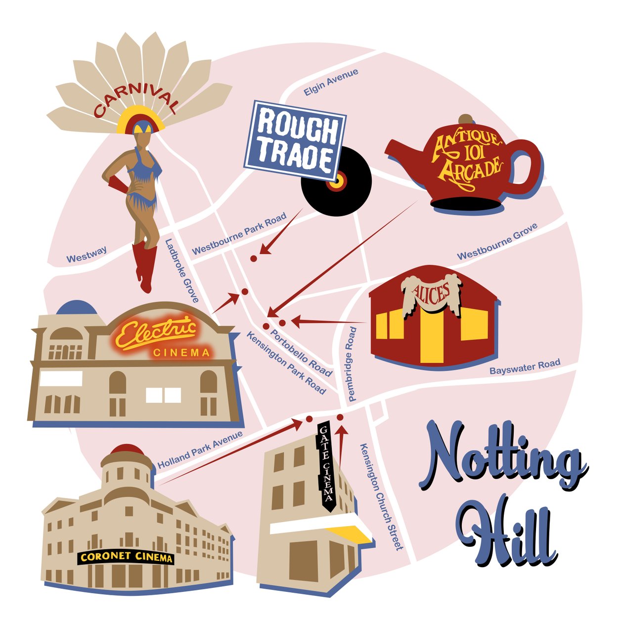 Mapa Notting Hill autorstwa Claire Huntley